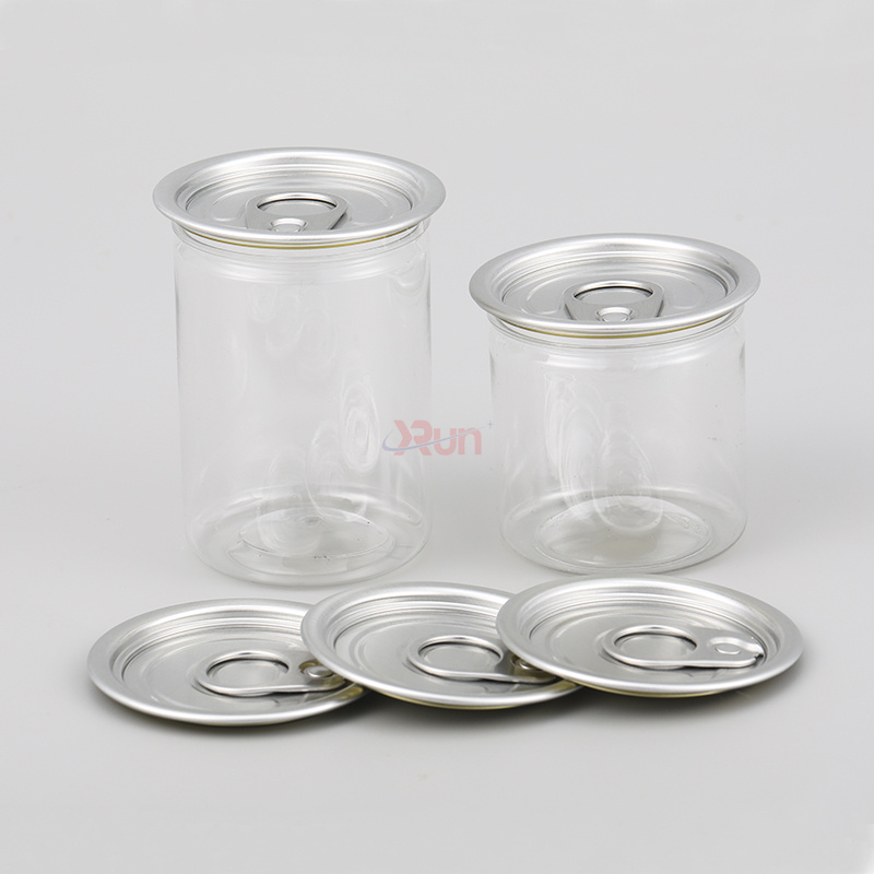 We supply high-clarity transparent jars for food products that are aesthetically similar to our transparent plastic cans for appealing beverage packaging with an aluminum easy-open lid.